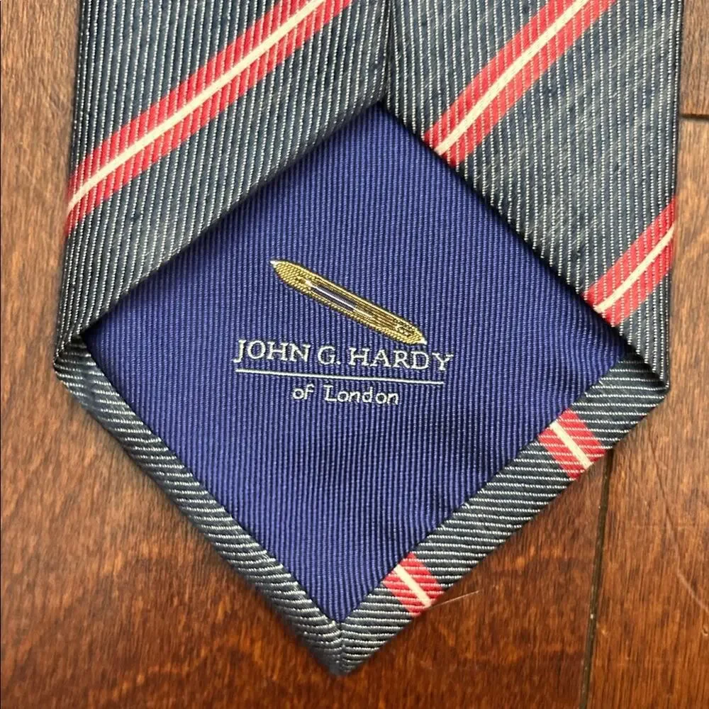 John G. Hardy of London Classic Blue and Red Striped Men's Tie, Silk and Linen